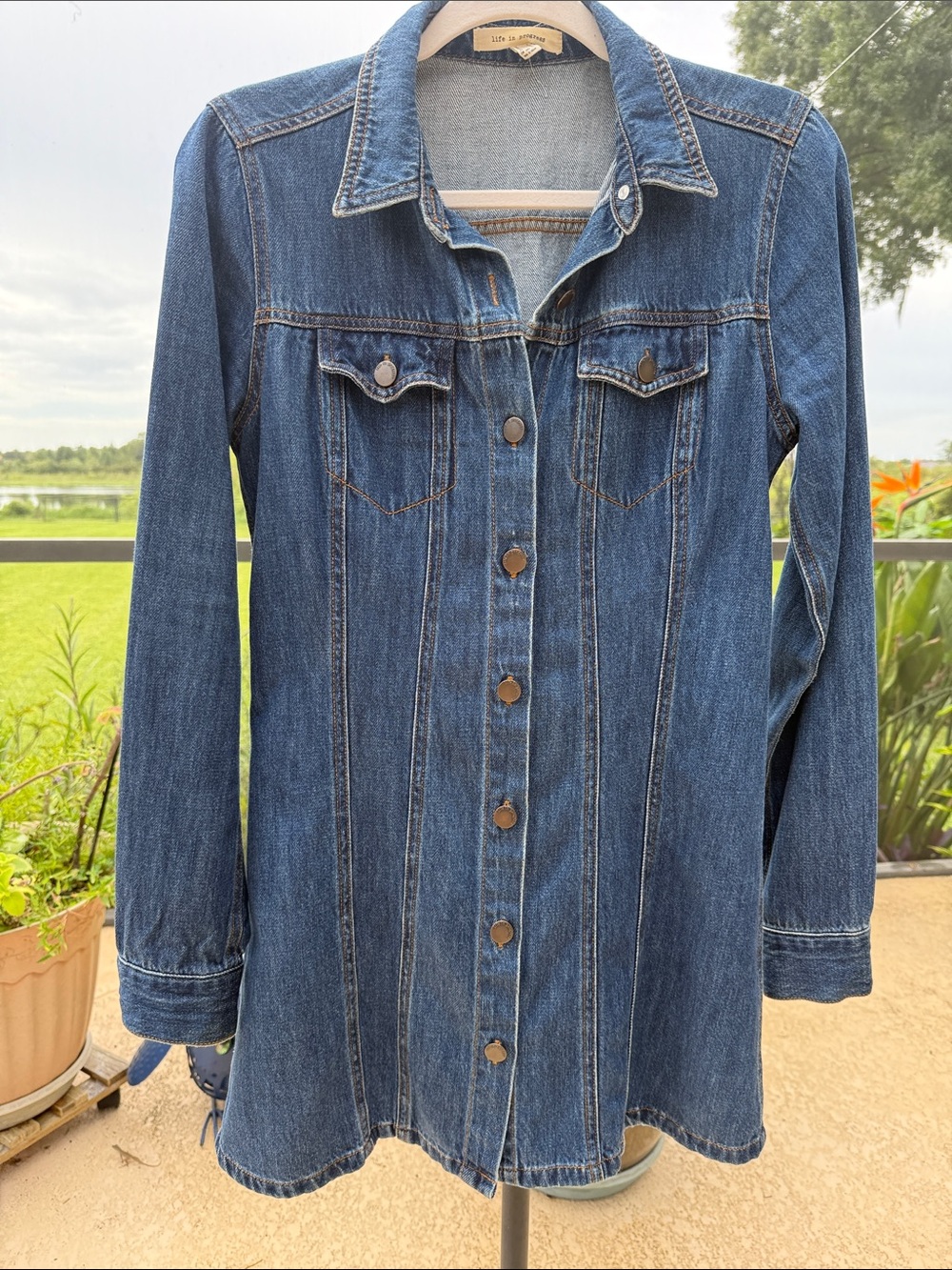life in progress Dark Blue Long Sleeve Denim Shirt Dress